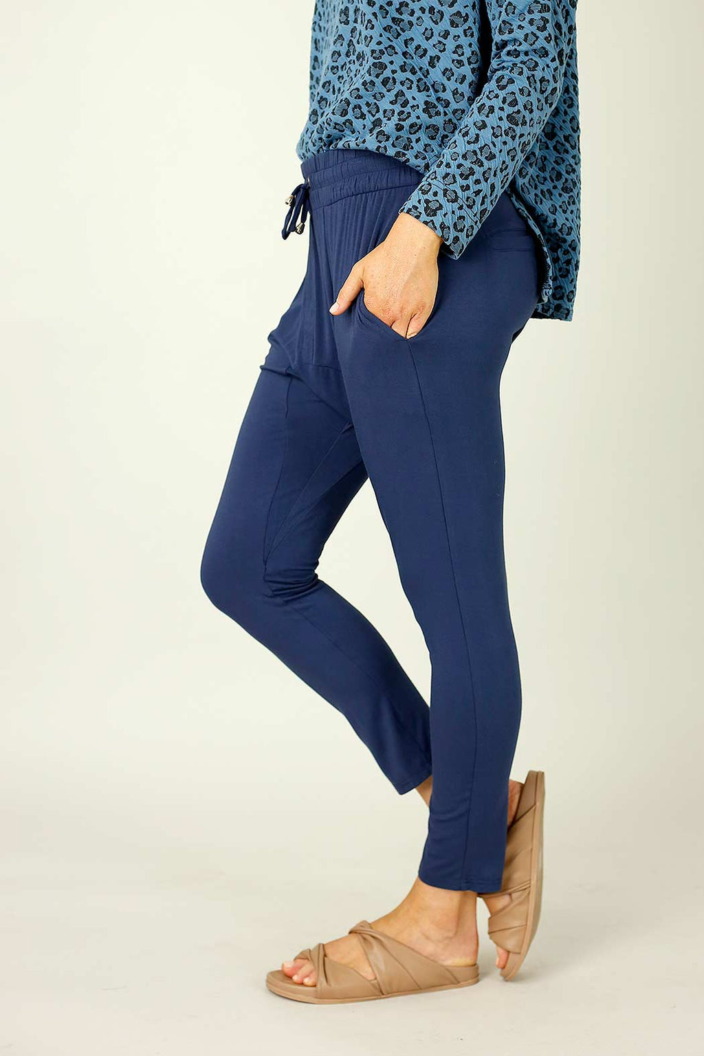 Navy Bamboo Drop Crotch Pant - SALE