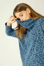 Blue Animal Jacquard Turtleneck - SALE