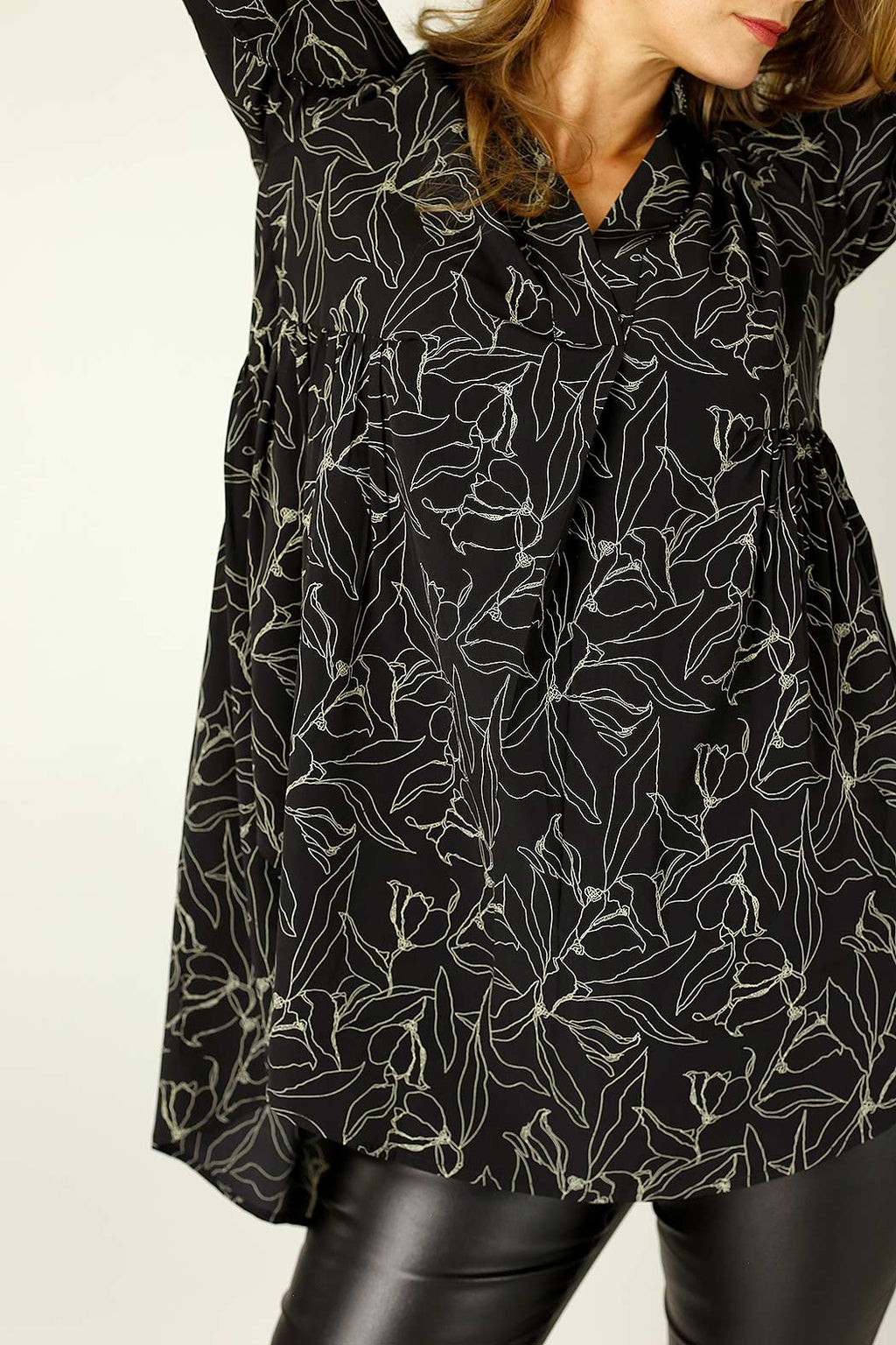 Black Floral Nano Babydoll Shirt - SALE