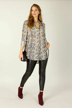Brown Snake Chiffon Babydoll Shirt