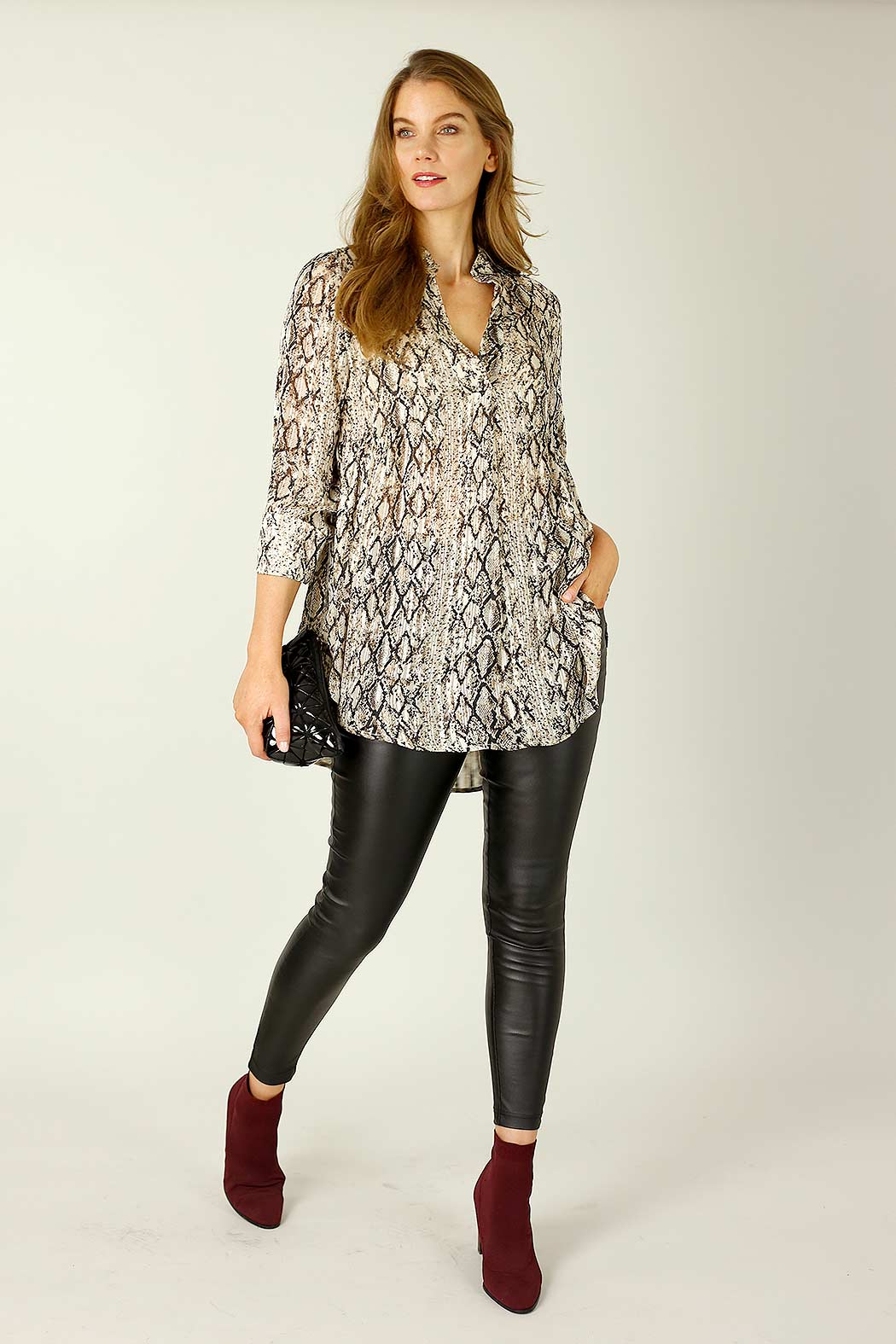Brown Snake Chiffon Babydoll Shirt