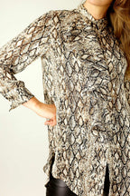 Brown Snake Chiffon Waterfall Shirt - SALE