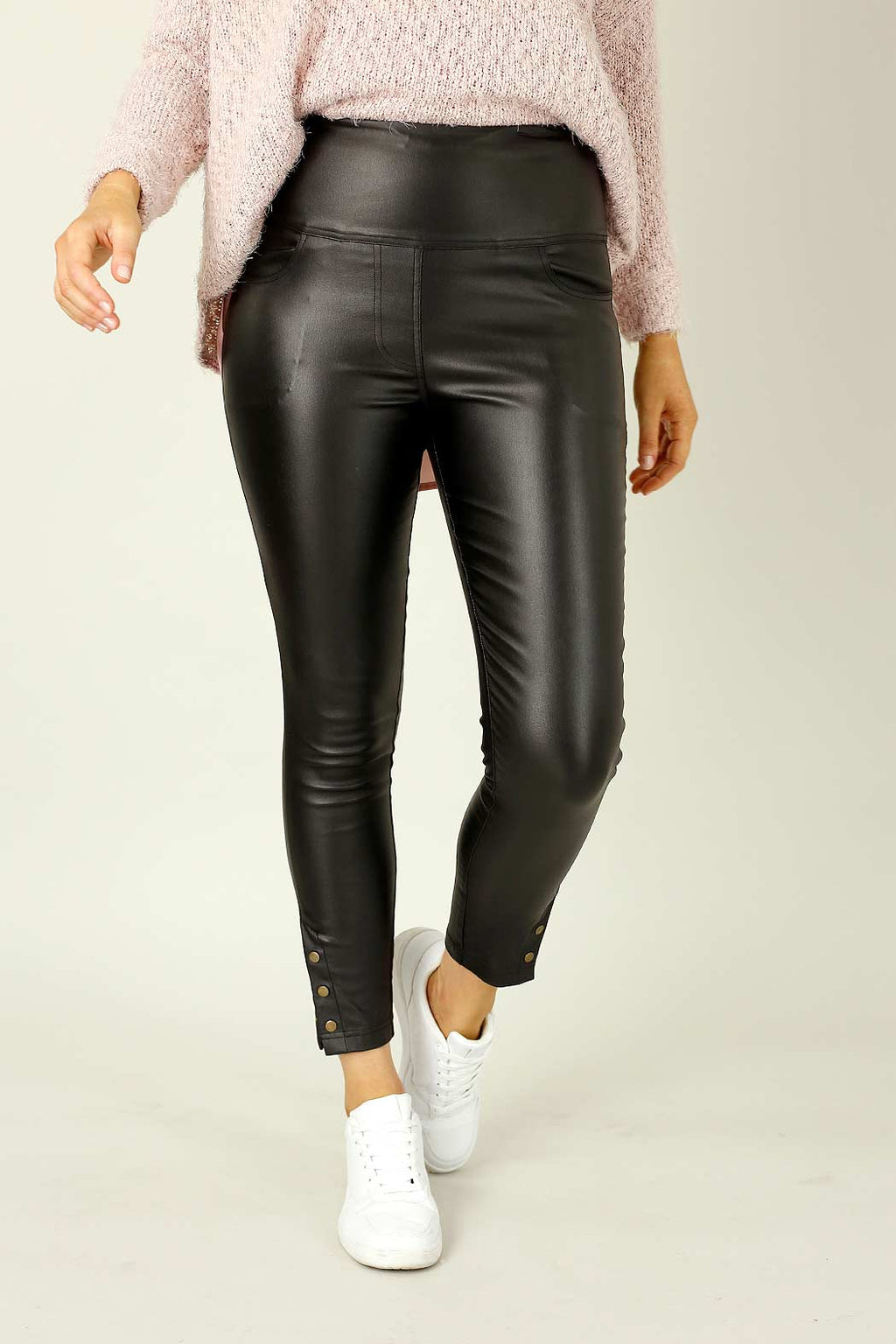 Black Waxed Leatherette Stud Jean - SALE