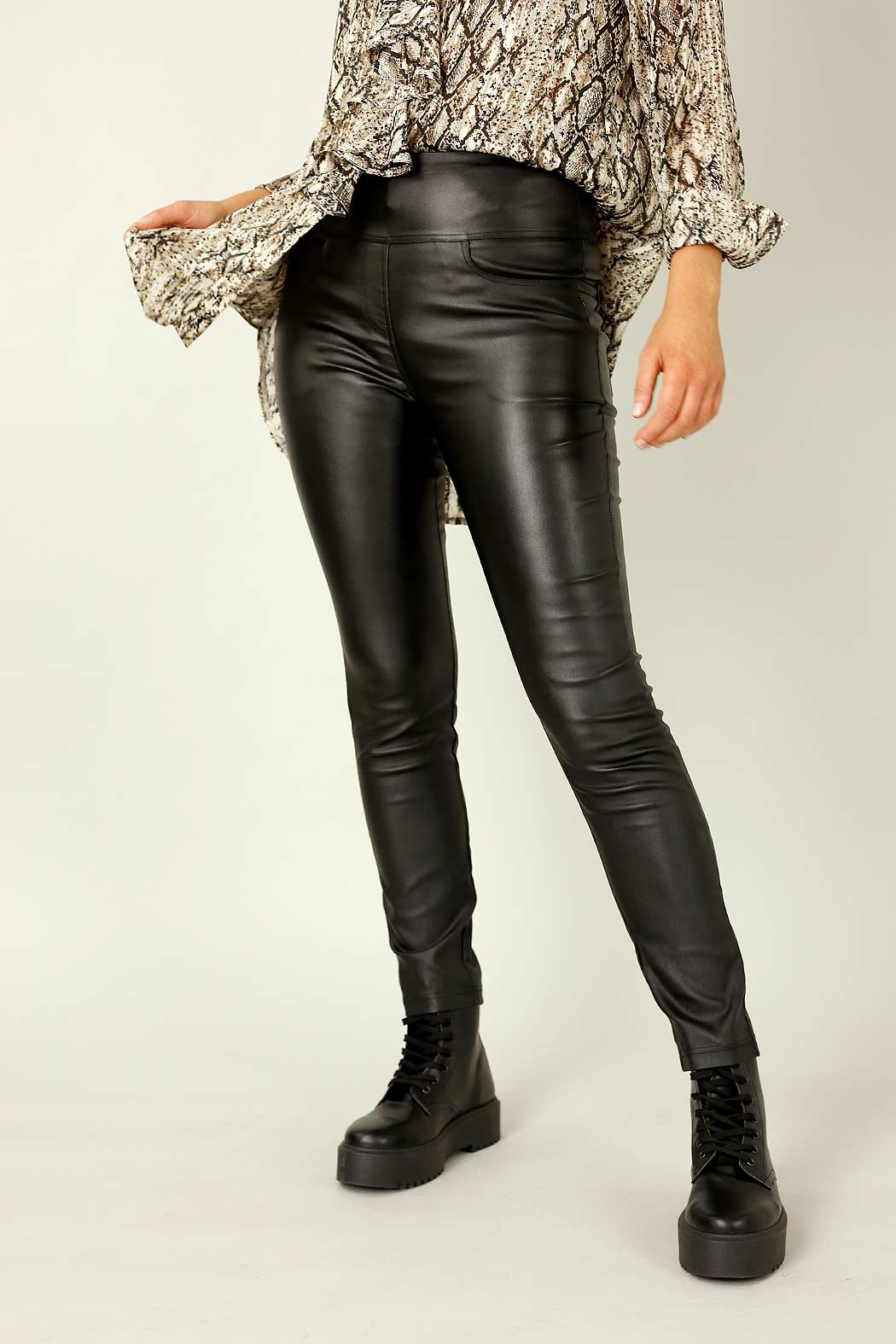 Black Waxed Leatherette Easy Jean