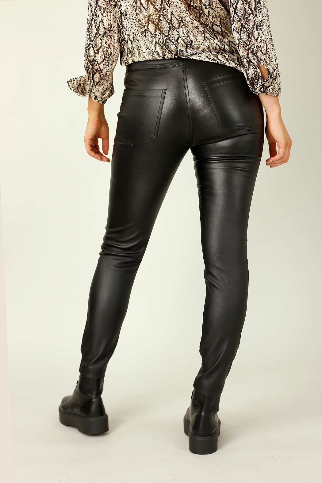 Black Waxed Leatherette Easy Jean