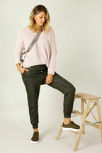 Khaki Leatherette Stitch Jogger