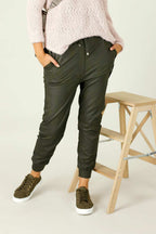 Khaki Leatherette Stitch Jogger