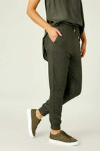 Khaki Leatherette Stitch Jogger