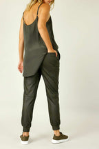 Khaki Leatherette Stitch Jogger