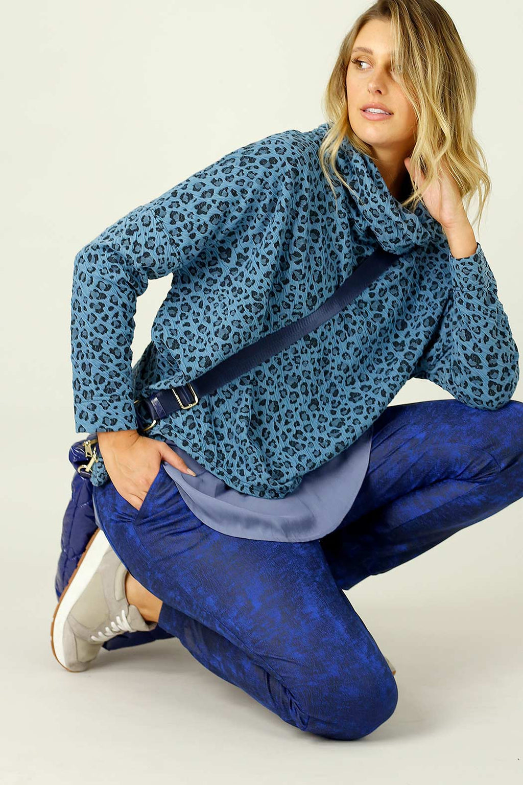 Cobalt Leatherette Stitch Jogger