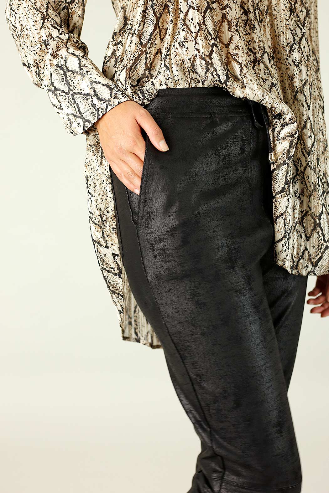 Black Leatherette Stitch Jogger