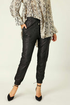 Black Leatherette Stitch Jogger