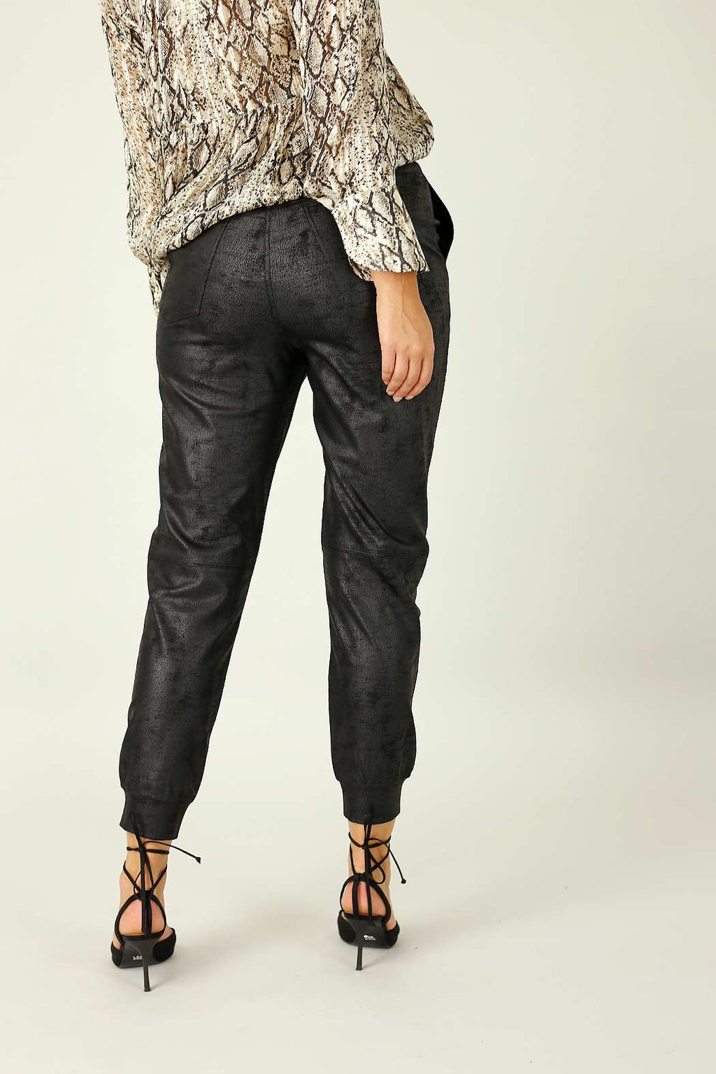 Black Leatherette Stitch Jogger