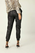 Black Leatherette Stitch Jogger