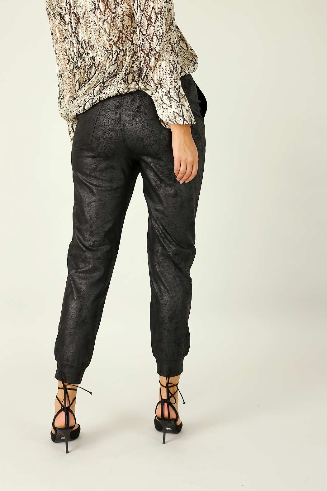 Black Leatherette Stitch Jogger