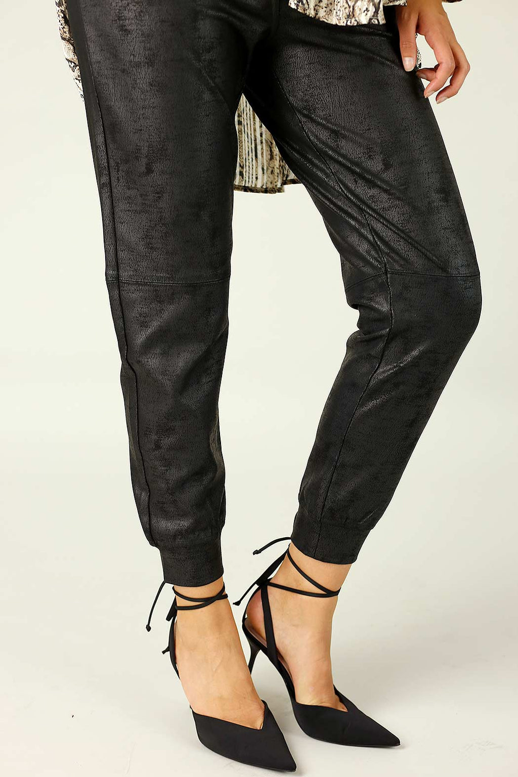 Black Leatherette Stitch Jogger