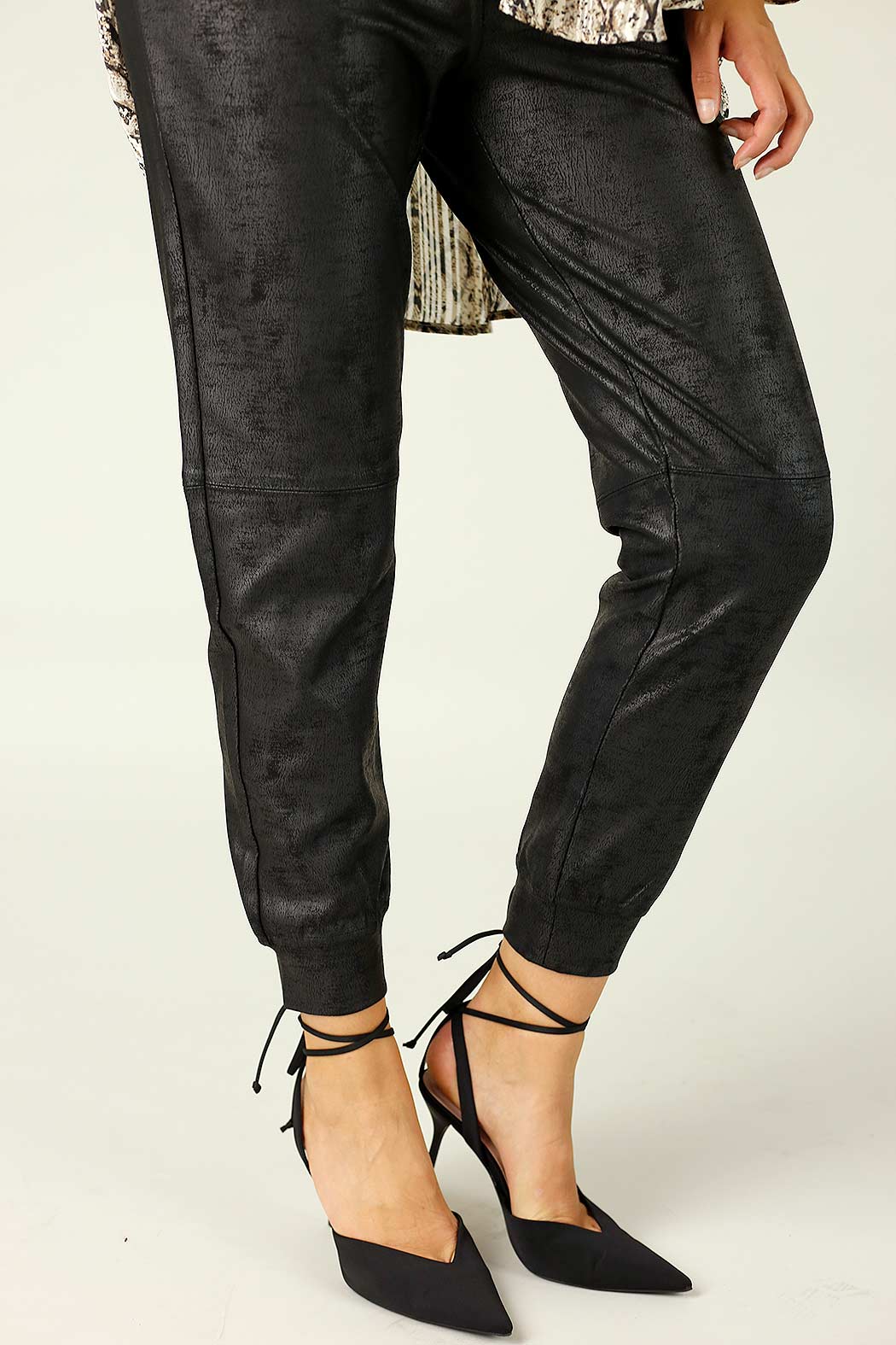 Black Leatherette Stitch Jogger