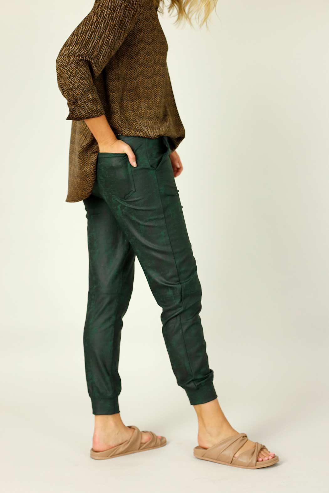 Forest Leatherette Stitch Jogger