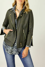 Khaki Leatherette Biker Jacket - SALE