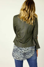Khaki Leatherette Biker Jacket - SALE