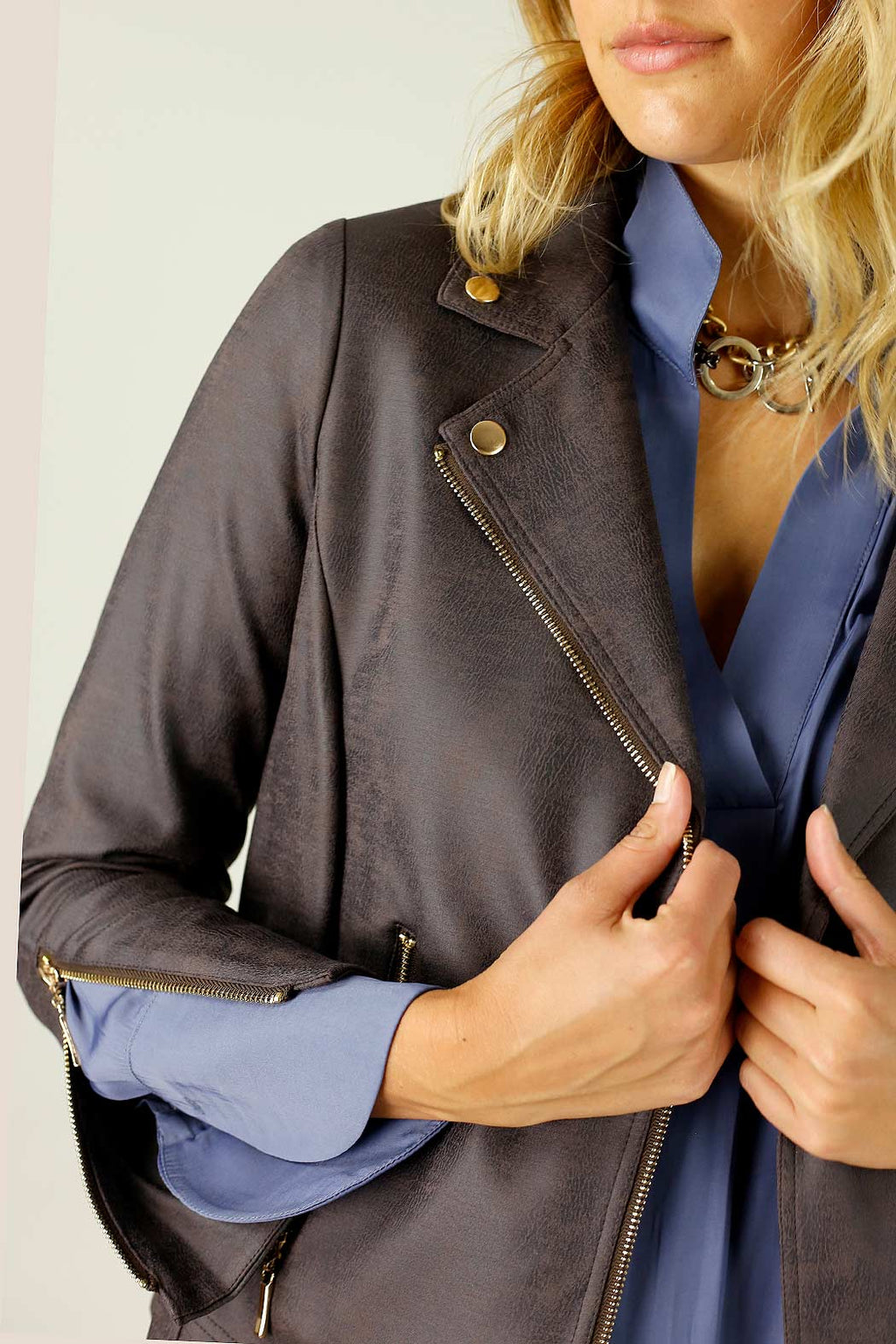 Misty Plum Leatherette Biker Jacket