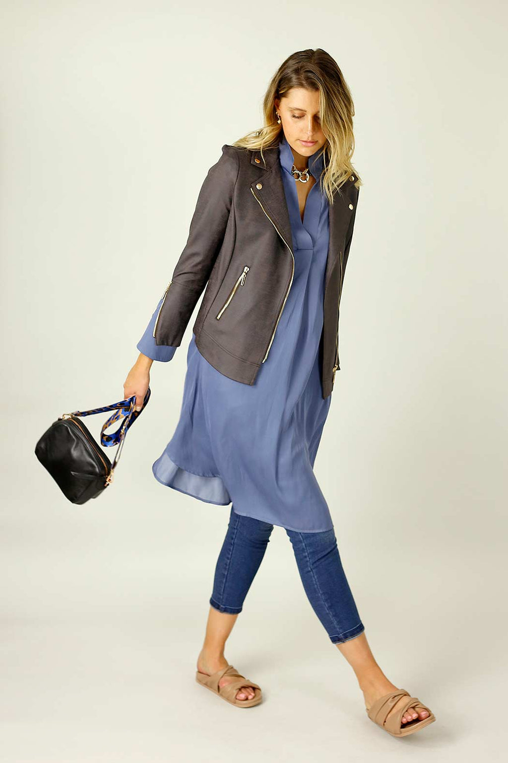 Misty Plum Leatherette Biker Jacket