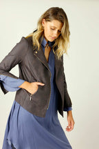 Misty Plum Leatherette Biker Jacket