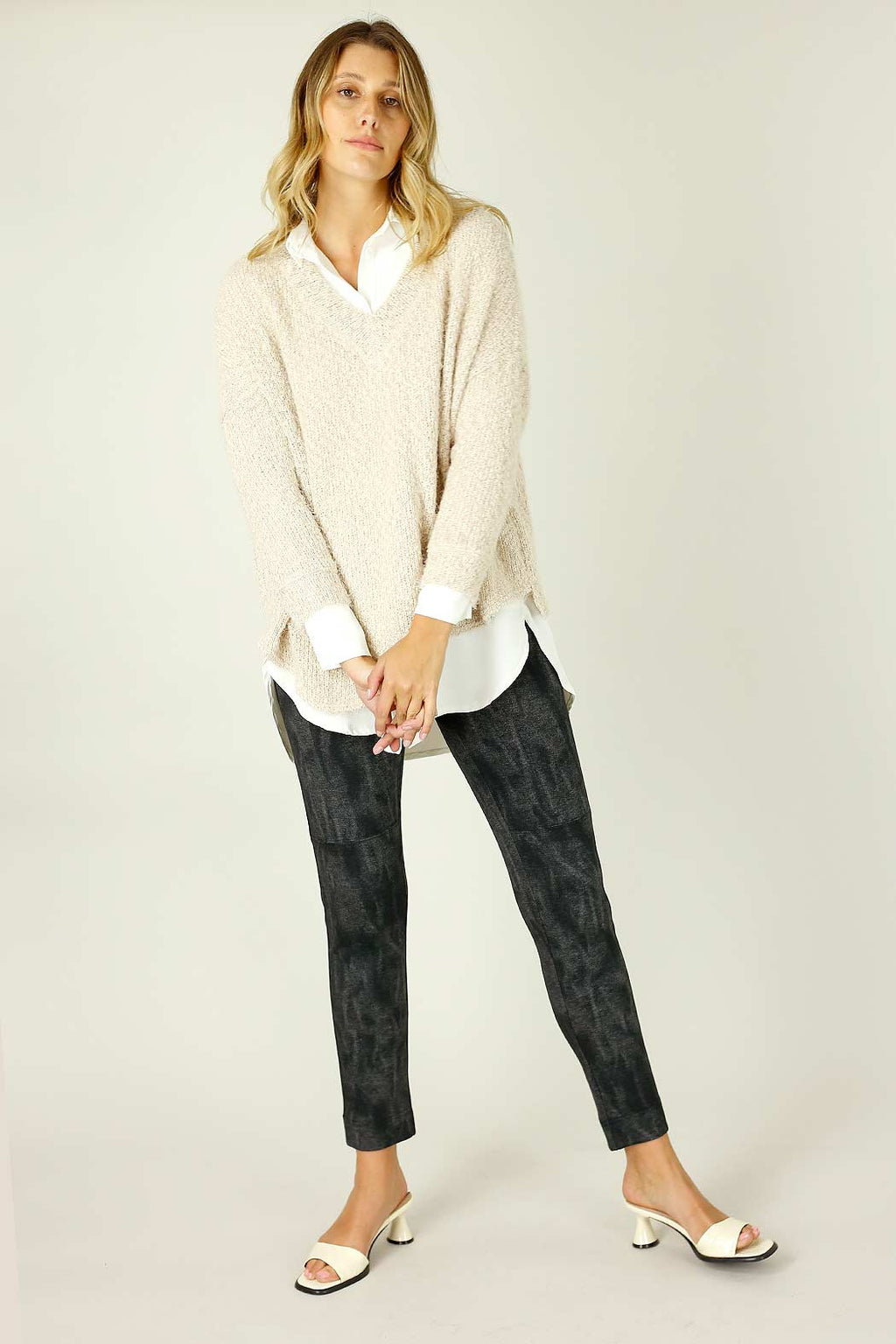 Black Denim Panel Pant