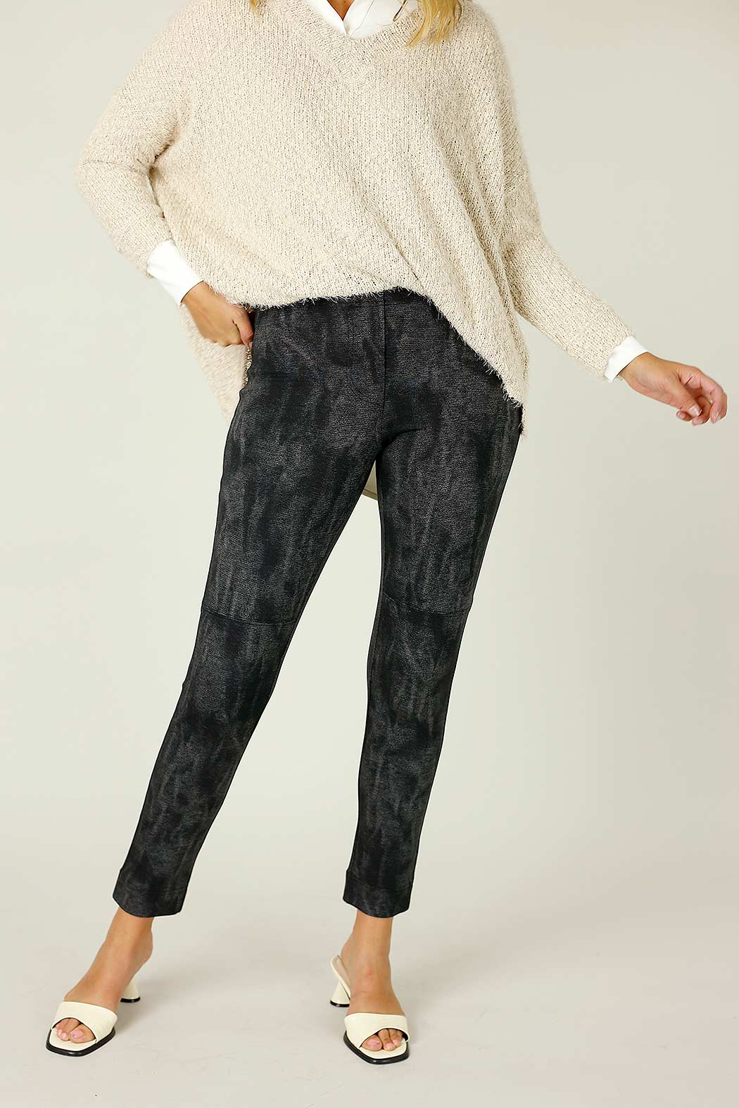 Black Denim Panel Pant