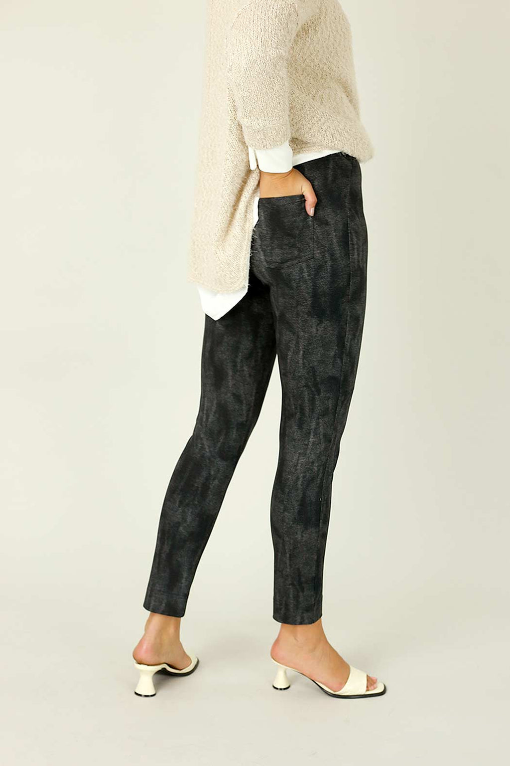 Black Denim Panel Pant