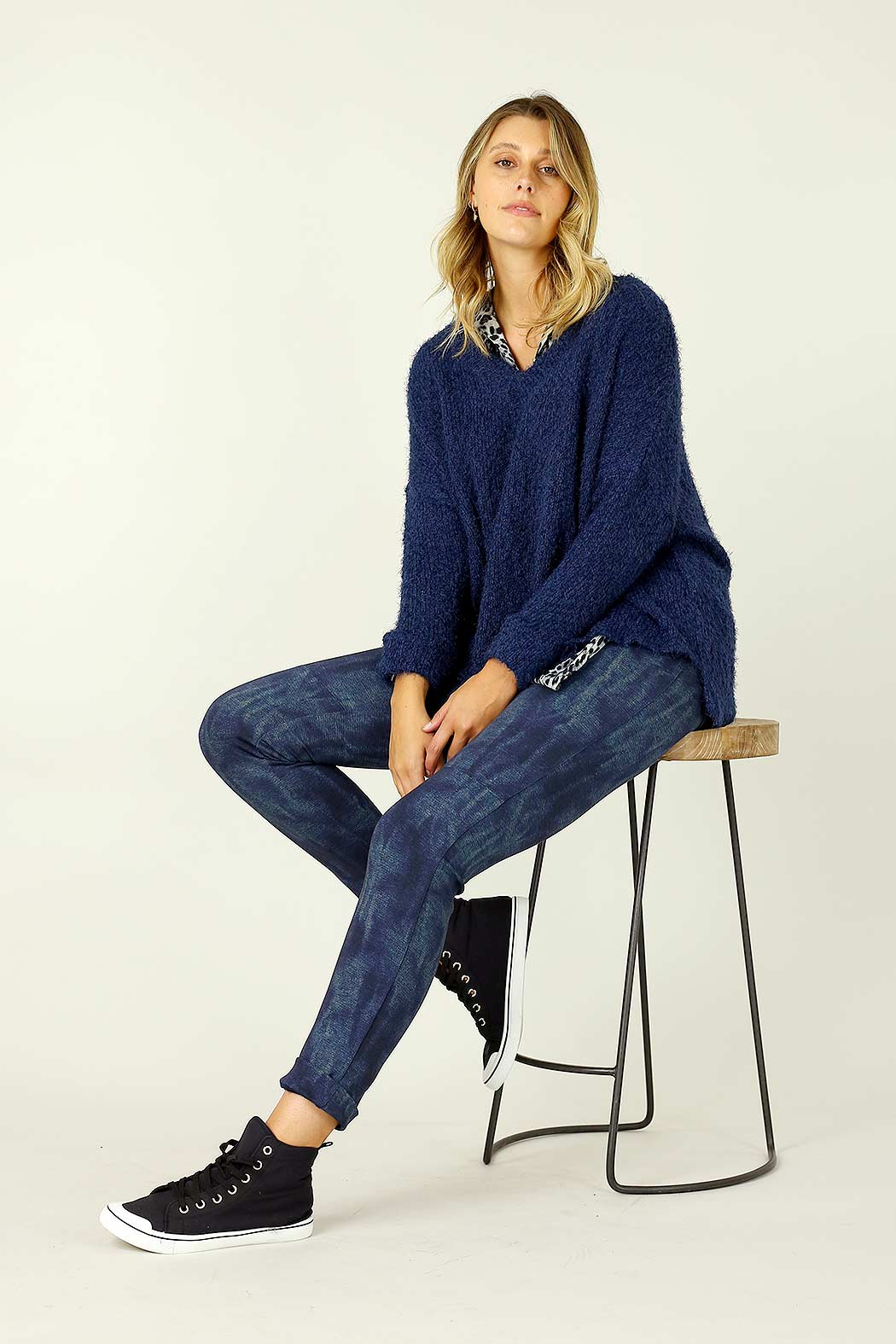 Blue Denim Ponte Panel Pant