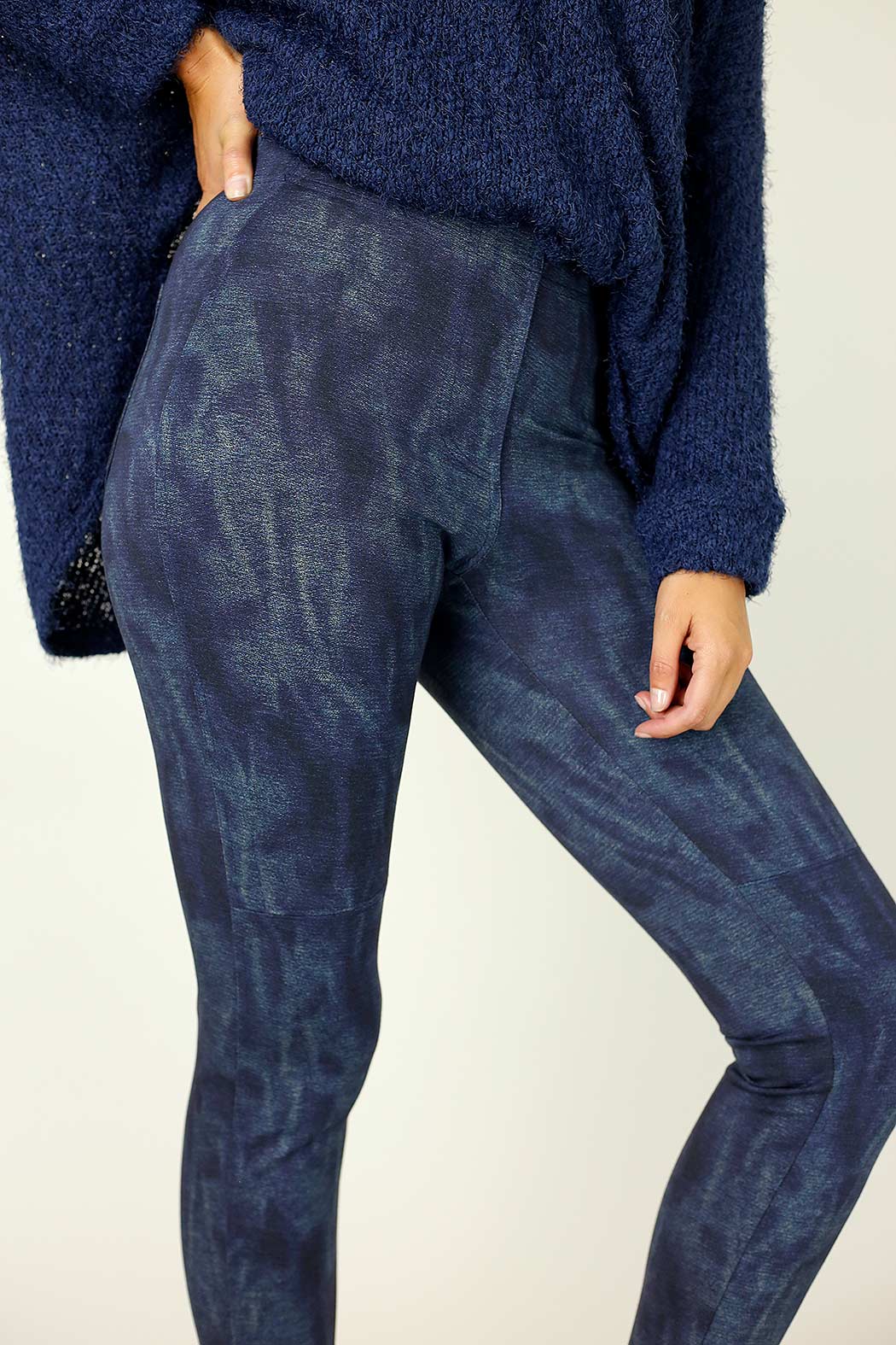 Blue Denim Ponte Panel Pant