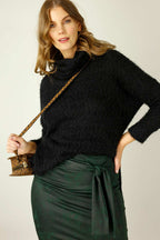 Black Fluffy Turtle Neck Jumper