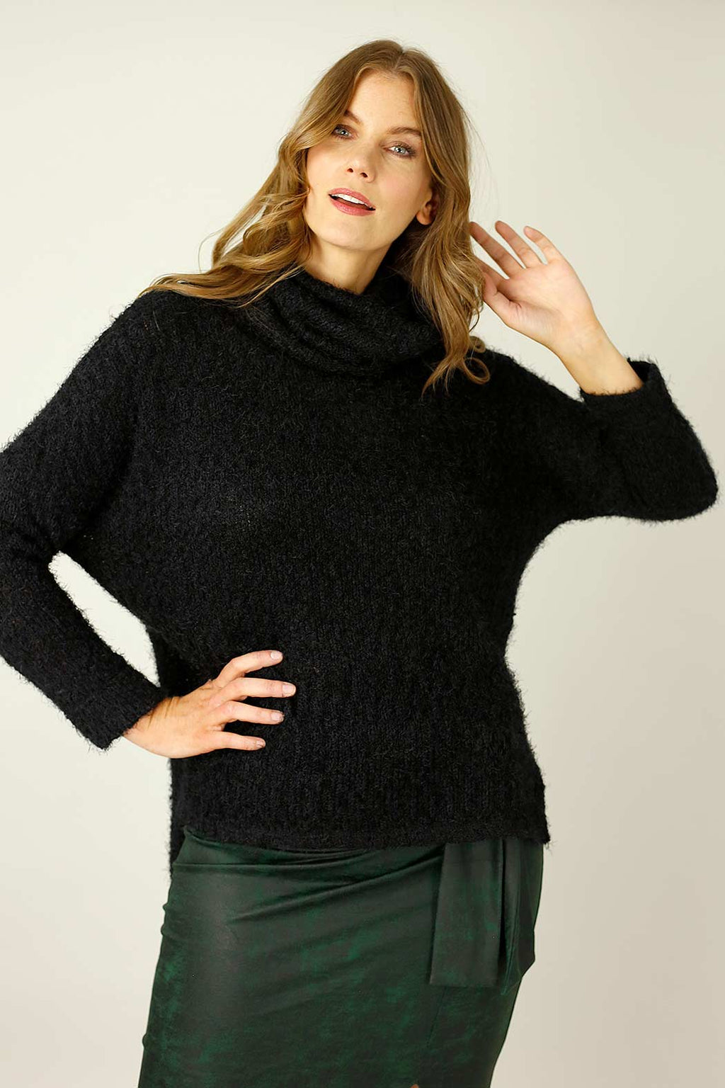 Black Fluffy Turtle Neck Jumper
