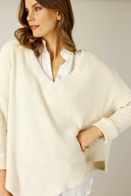 Ivory Velour Vee Neck Jumper - FINAL SALE