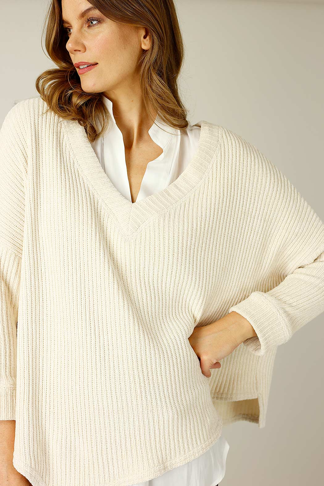 Ivory Velour Vee Neck Jumper - FINAL SALE