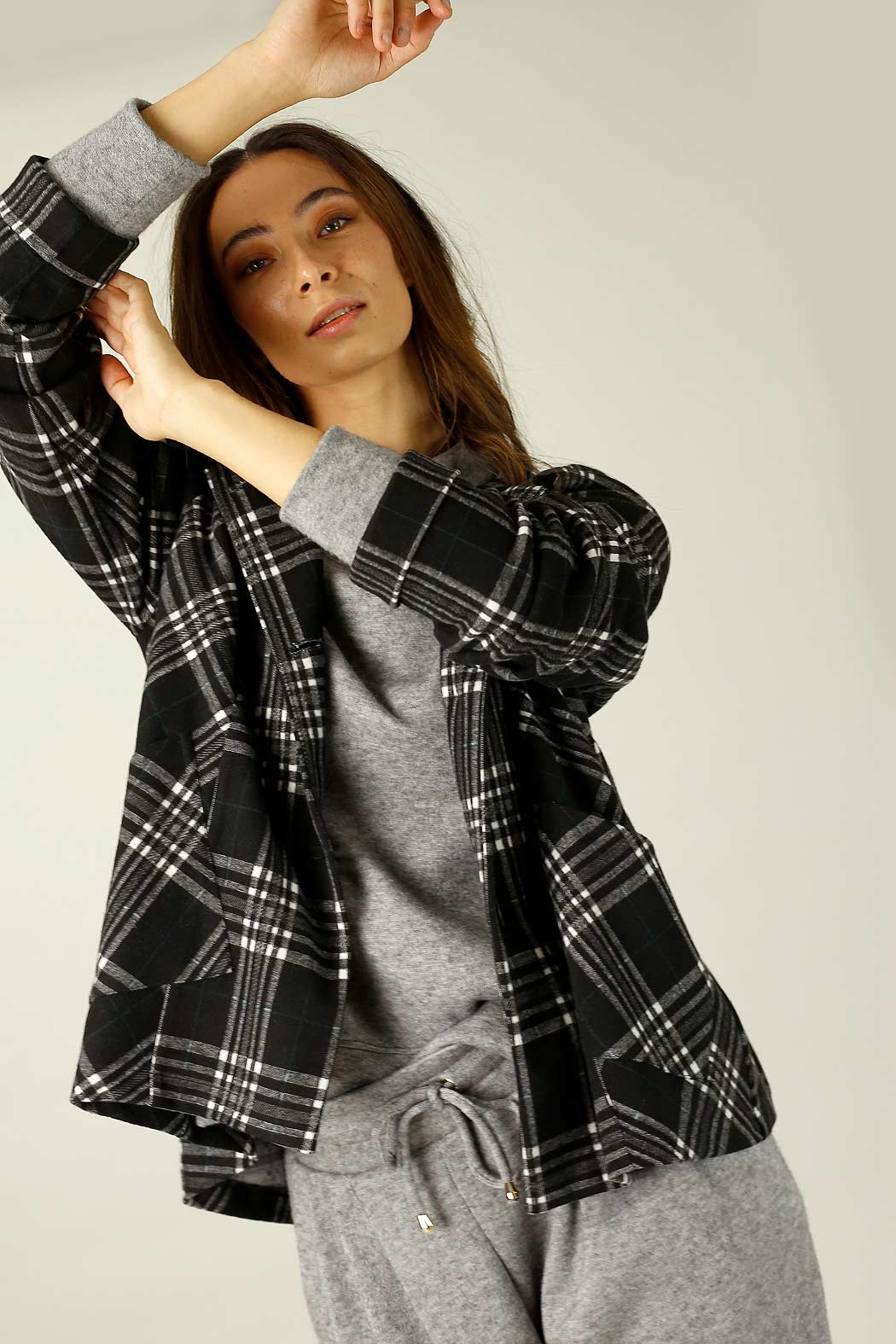 Black & White Check Swing Coat