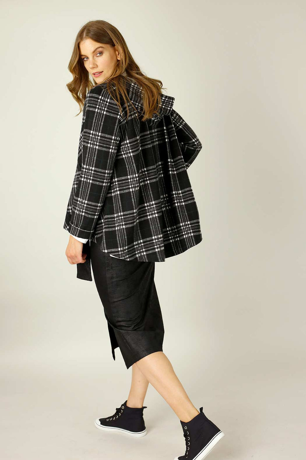 Black & White Check Swing Coat