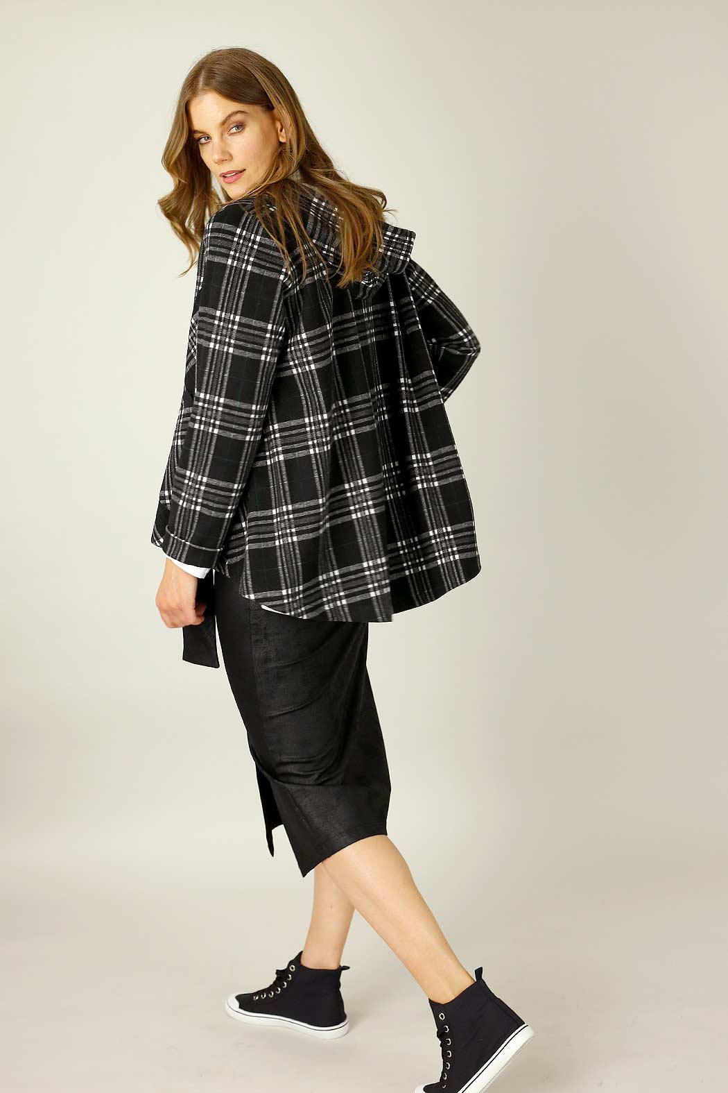 Black & White Check Swing Coat