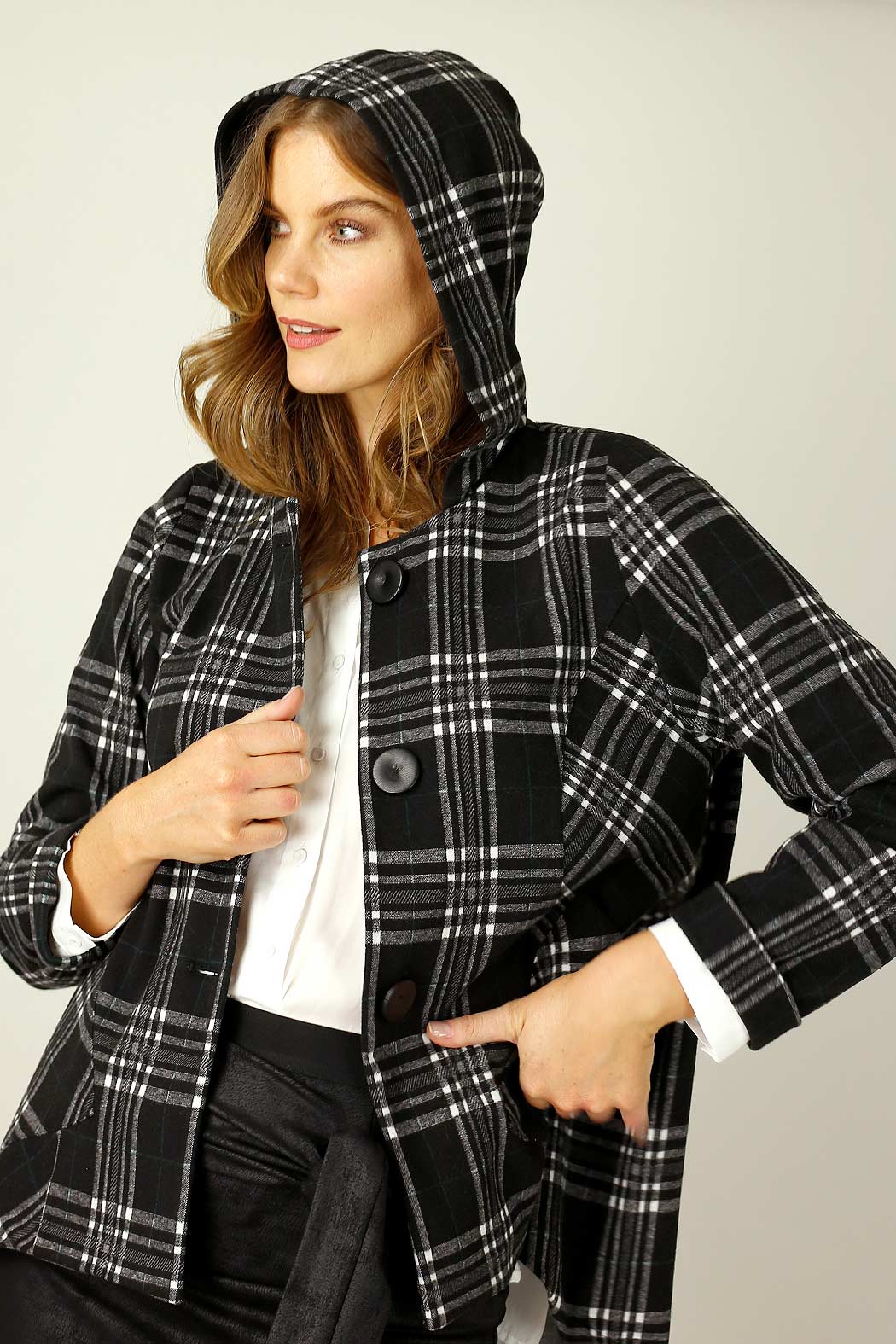 Black & White Check Swing Coat