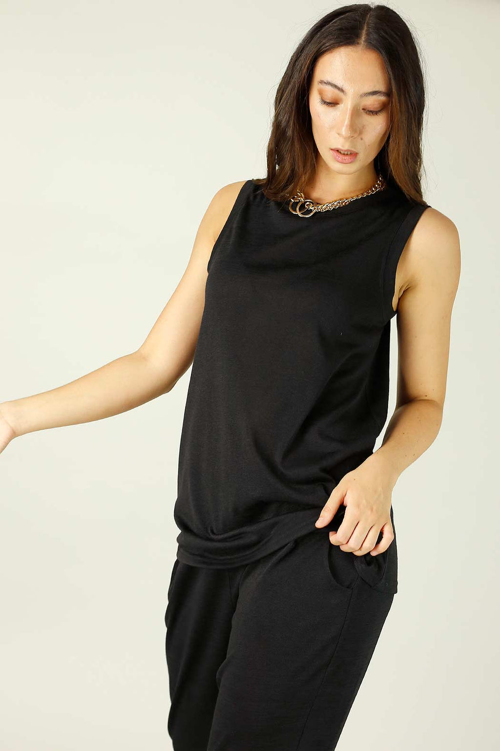 Black Woolly Crew Cami - SALE