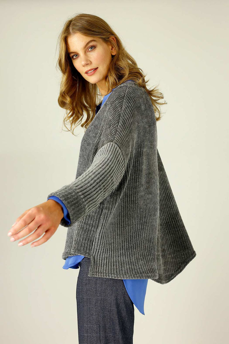 Dark Grey Velour Vee Jumper