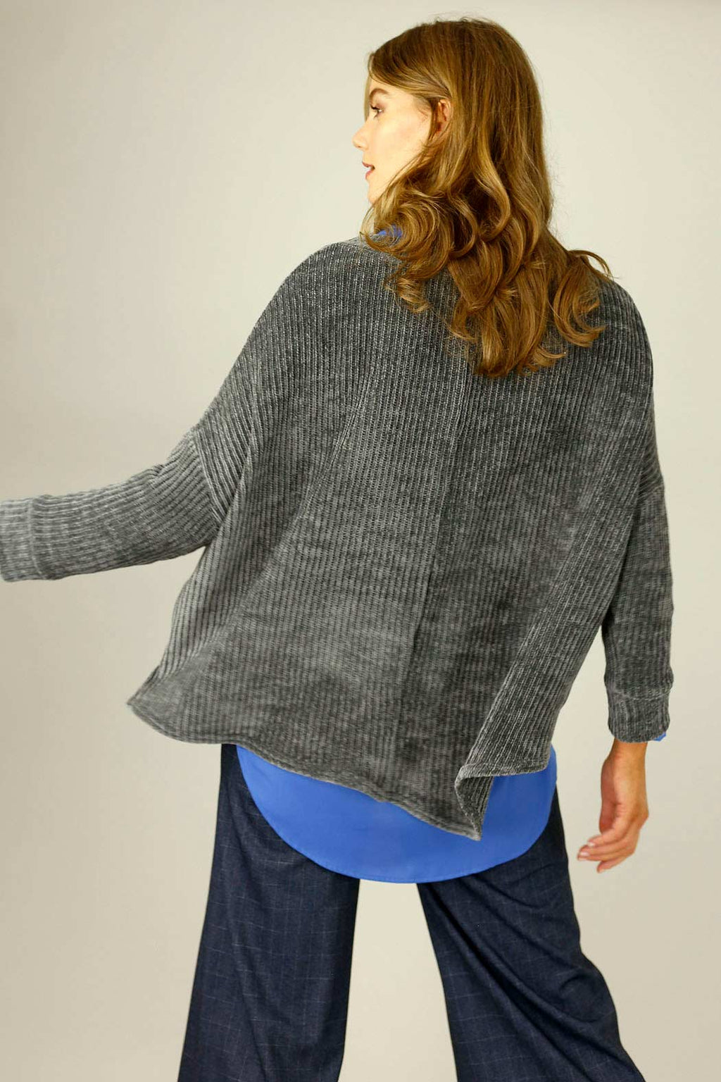 Dark Grey Velour Vee Jumper
