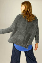 Dark Grey Velour Vee Jumper