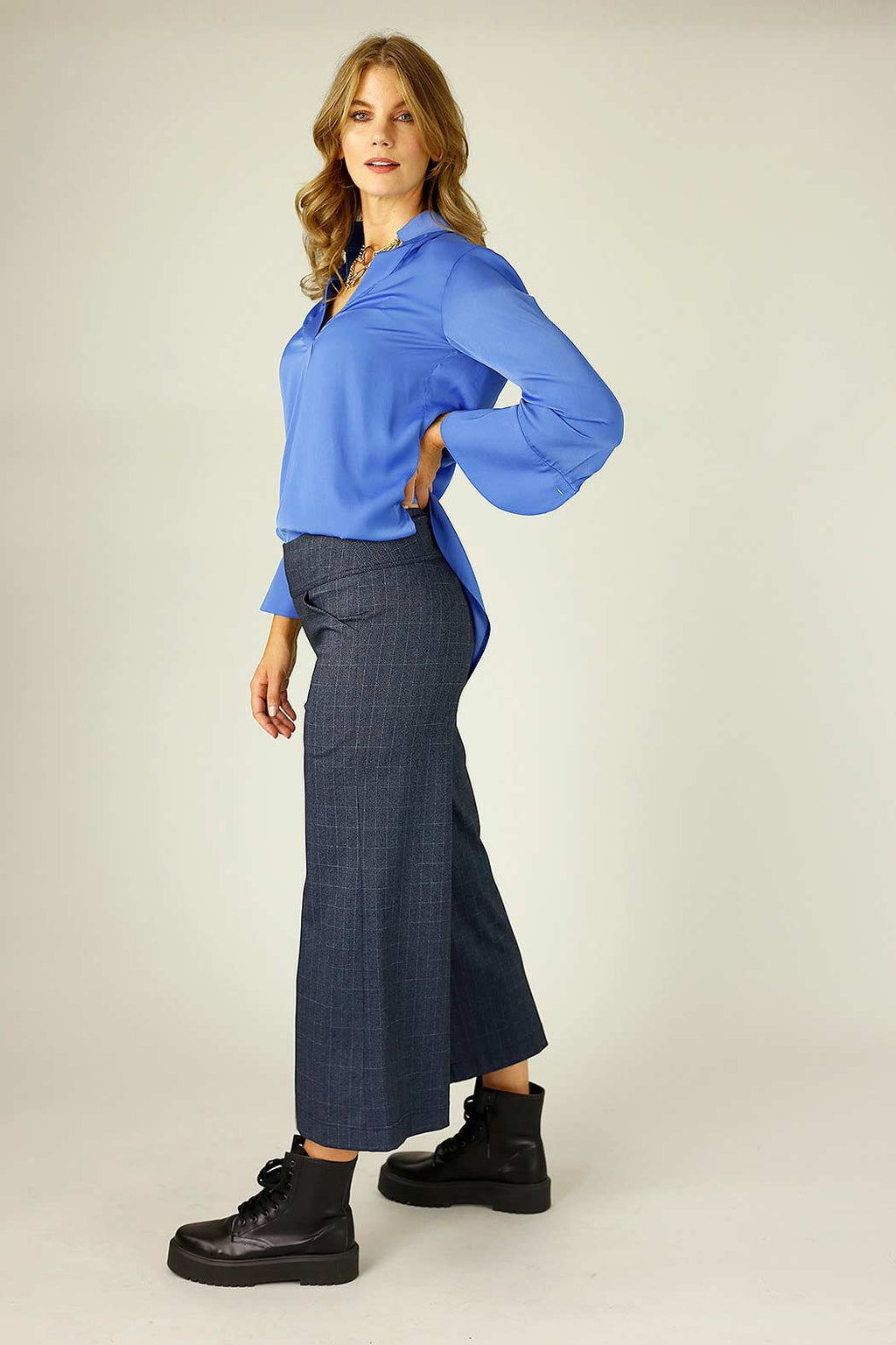 Blue Check Ponte Jet Check Culotte