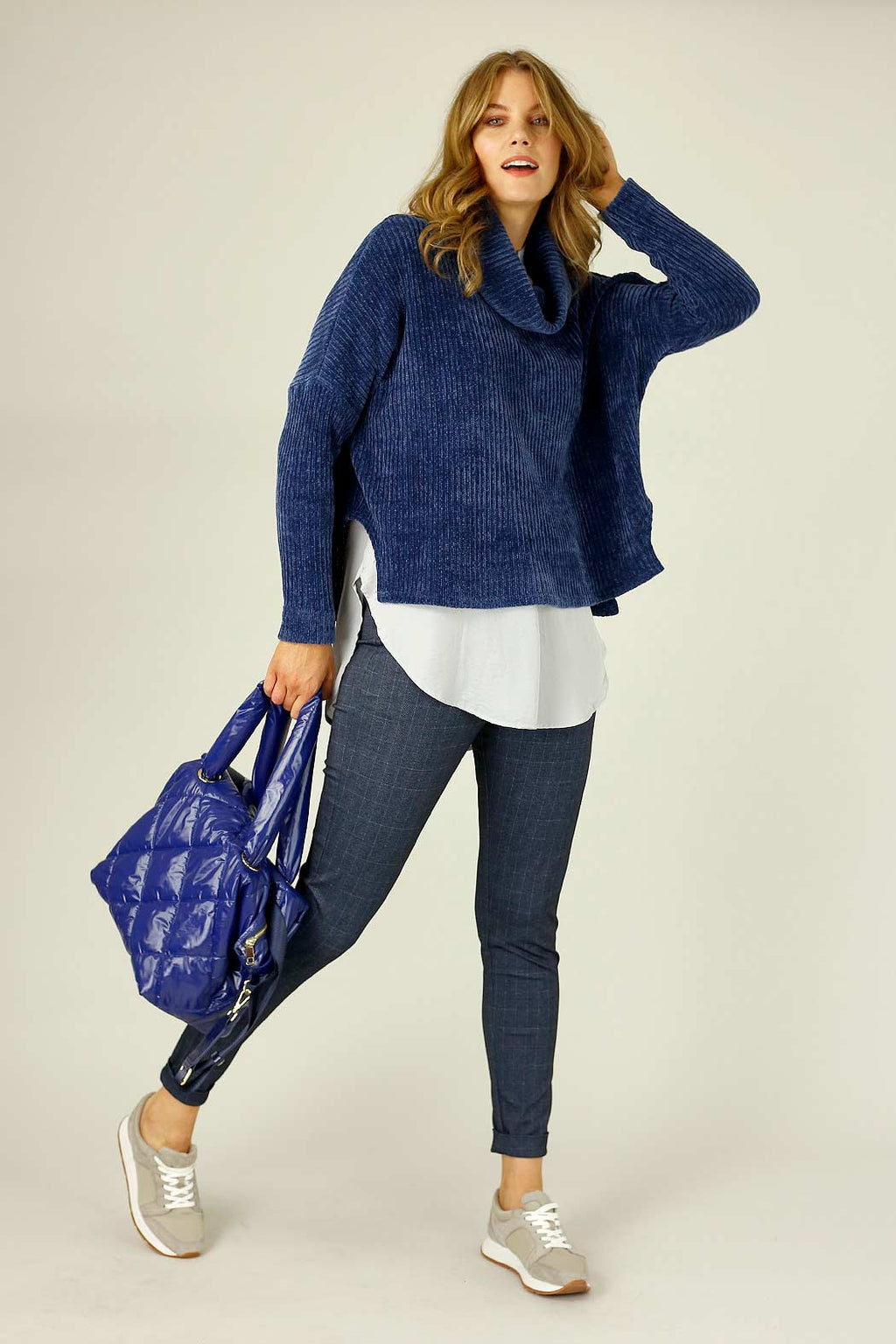 Blue Check Ponte Denim Relaxed Jean - SALE