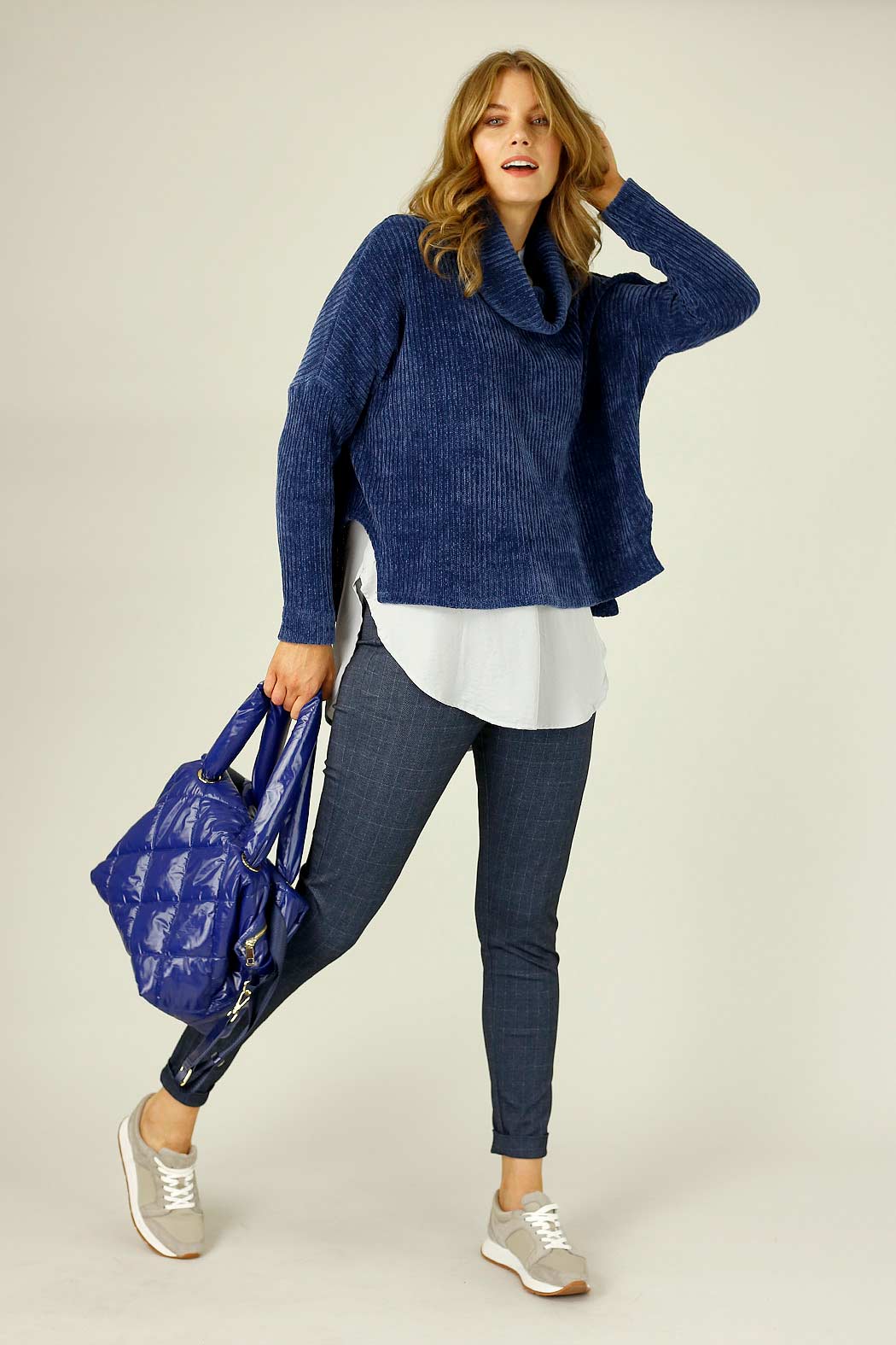 Blue Check Ponte Denim Relaxed Jean - SALE