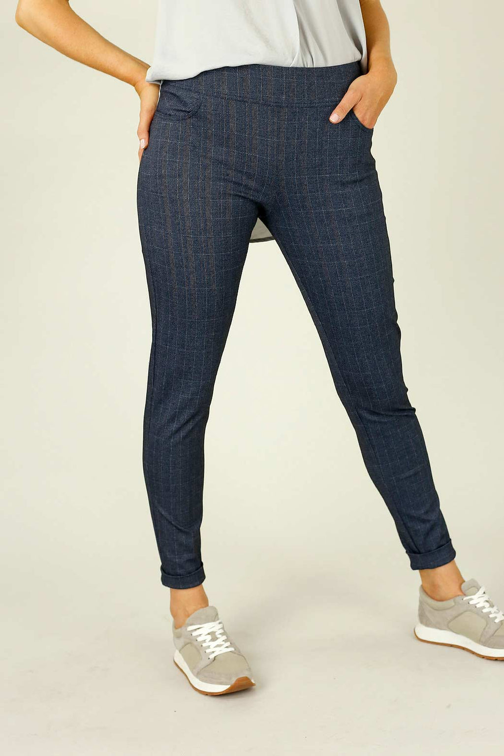 Blue Check Ponte Denim Relaxed Jean - SALE