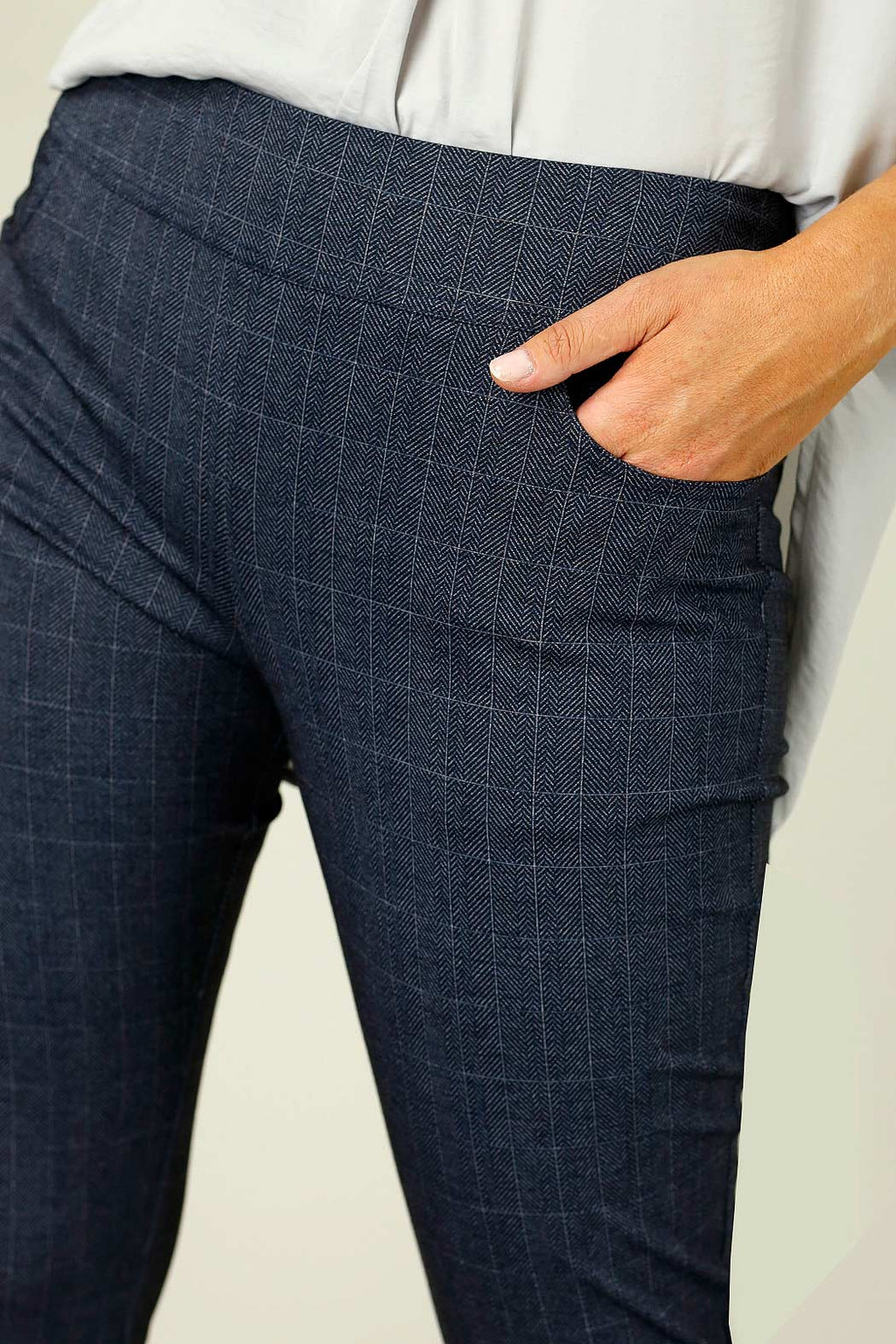 Blue Check Ponte Denim Relaxed Jean - SALE