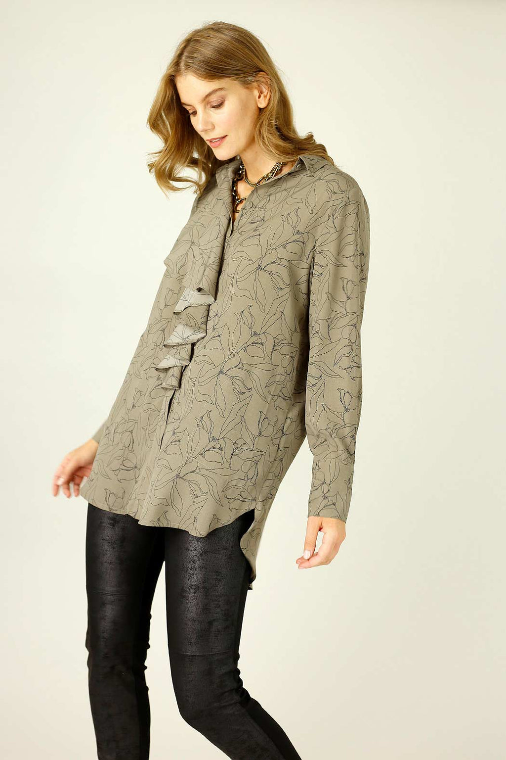 Mocha Floral Nano Waterfall Shirt - FINAL SALE